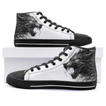 High-Top Canvas Shoes Wolf Drawing Black and White