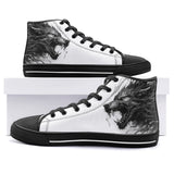 High-Top Canvas Shoes Wolf Drawing Black and White