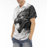 Men's Polo Shirt Wolf Drawing Black and White