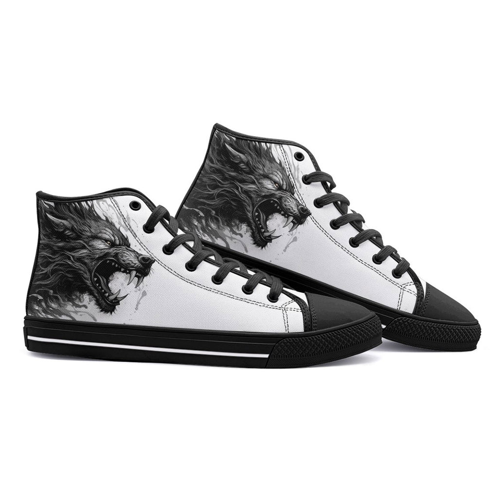 High-Top Canvas Shoes Wolf Drawing Black and White – CoolWear