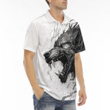 Men's Polo Shirt Wolf Drawing Black and White