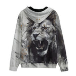 Men's Zip Up Hoodie Watercolor Lion Black and White