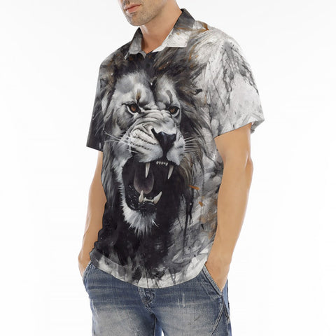 Men's Polo Shirt Watercolor Lion Black and White