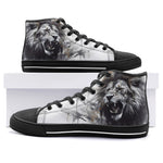 High-Top Canvas Shoes Watercolor Lion Black and White
