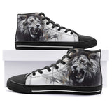 High-Top Canvas Shoes Watercolor Lion Black and White