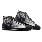 High-Top Canvas Shoes Watercolor Lion Black and White
