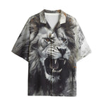 Hawaiian Shirt Watercolor Lion Black and White