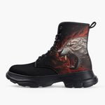 Casual Leather Chunky Boots Fantasy Tiger with Flames