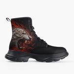 Casual Leather Chunky Boots Fantasy Tiger with Flames