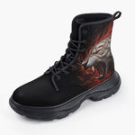 Casual Leather Chunky Boots Fantasy Tiger with Flames