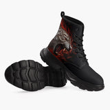 Casual Leather Chunky Boots Fantasy Tiger with Flames