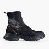 Casual Leather Chunky Boots Dark Angry Dragon