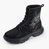 Casual Leather Chunky Boots Dark Angry Dragon