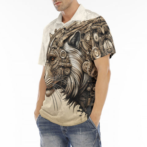 Men's Polo Shirt Tiger Pencil Steampunk Style