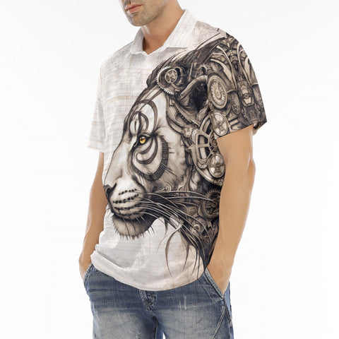 Men's Polo Shirt Steampunk Tiger Gears Wheel Wires