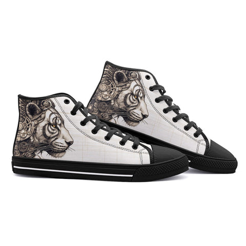High-Top Canvas Shoes Steampunk Tiger Gears Wheel Wires