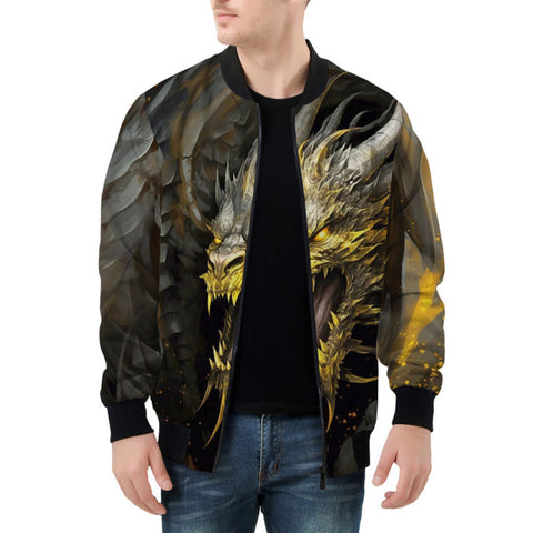 Bomber Jacket Golden Dragon with Fire