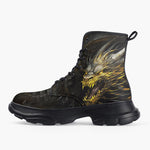 Casual Leather Chunky Boots Steampunk Golden Dragon with Fire