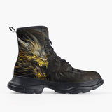 Casual Leather Chunky Boots Steampunk Golden Dragon with Fire