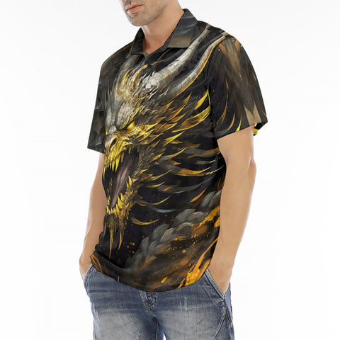 Men's Polo Shirt Golden Dragon with Fire