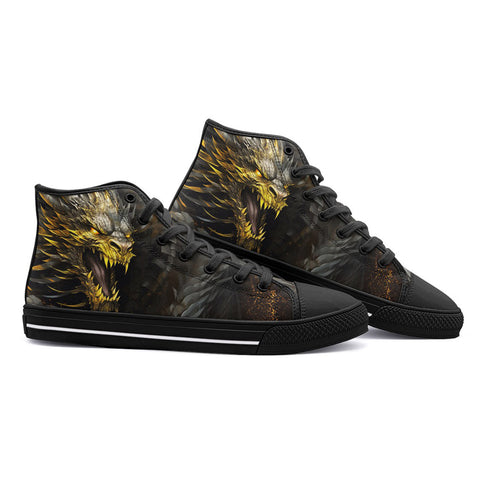 High-Top Canvas Shoes Golden Dragon with Fire