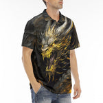 Men's Polo Shirt Golden Dragon with Fire