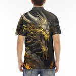 Men's Polo Shirt Golden Dragon with Fire