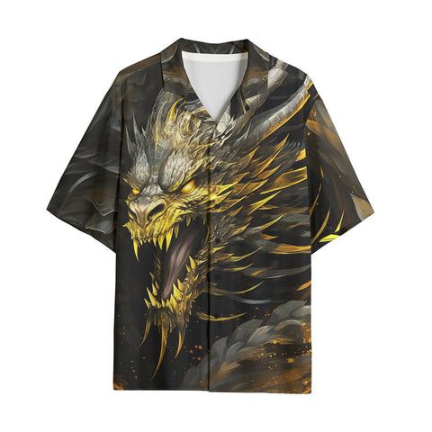 Hawaiian Shirt Golden Dragon with Fire