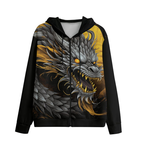 Men's Zip Up Hoodie Chinese Dragon Black Gold Graphic