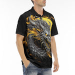 Men's Polo Shirt Chinese Dragon Black Gold Graphic