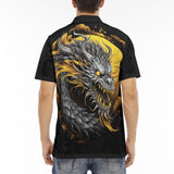 Men's Polo Shirt Chinese Dragon Black Gold Graphic