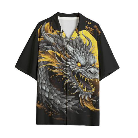 Hawaiian Shirt Chinese Dragon Black Gold Graphic