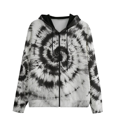 Men's Zip Up Hoodie Tie Dye Black and White