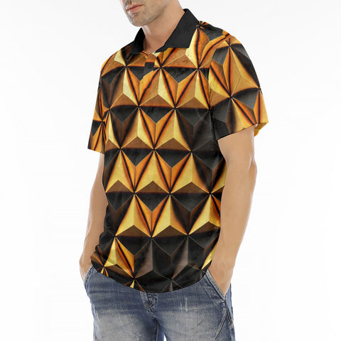Men's Polo Shirt Gold and Black Geometric Triangles