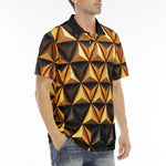 Men's Polo Shirt Gold and Black Geometric Triangles