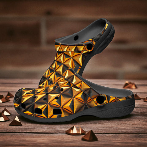 Classic Clogs Gold and Black Geometric Triangles
