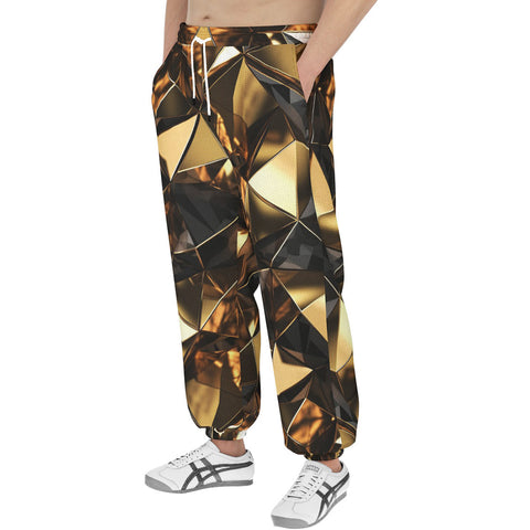 Men's Sweatpants Shiny Black and Gold Abstract