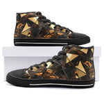 High-Top Canvas Shoes Shiny Black and Gold Abstract