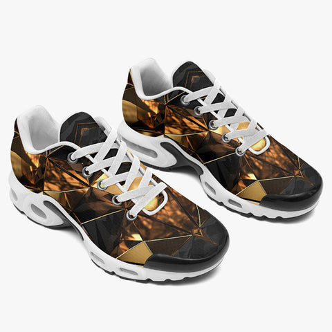 Air Cushion Sneakers Shiny Black and Gold Abstract
