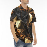 Men's Polo Shirt Shiny Black and Gold Abstract
