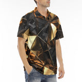 Men's Polo Shirt Shiny Black and Gold Abstract