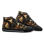 High-Top Canvas Shoes Shiny Black and Gold Abstract