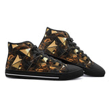 High-Top Canvas Shoes Shiny Black and Gold Abstract