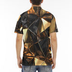 Men's Polo Shirt Shiny Black and Gold Abstract