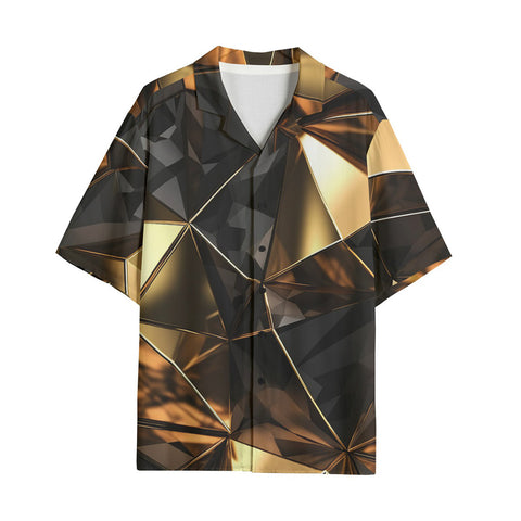 Hawaiian Shirt Shiny Black and Gold Abstract