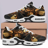 Air Cushion Sneakers Shiny Black and Gold Abstract