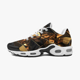 Air Cushion Sneakers Shiny Black and Gold Abstract