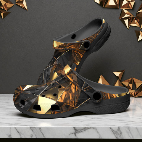 Classic Clogs Shiny Black and Gold Abstract