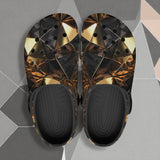 Classic Clogs Shiny Black and Gold Abstract