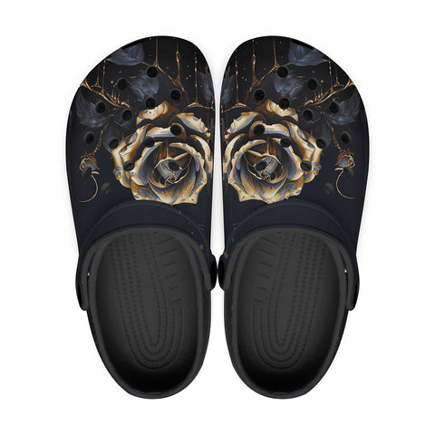 Classic Clogs Gothic Black Rose with Gold Drips